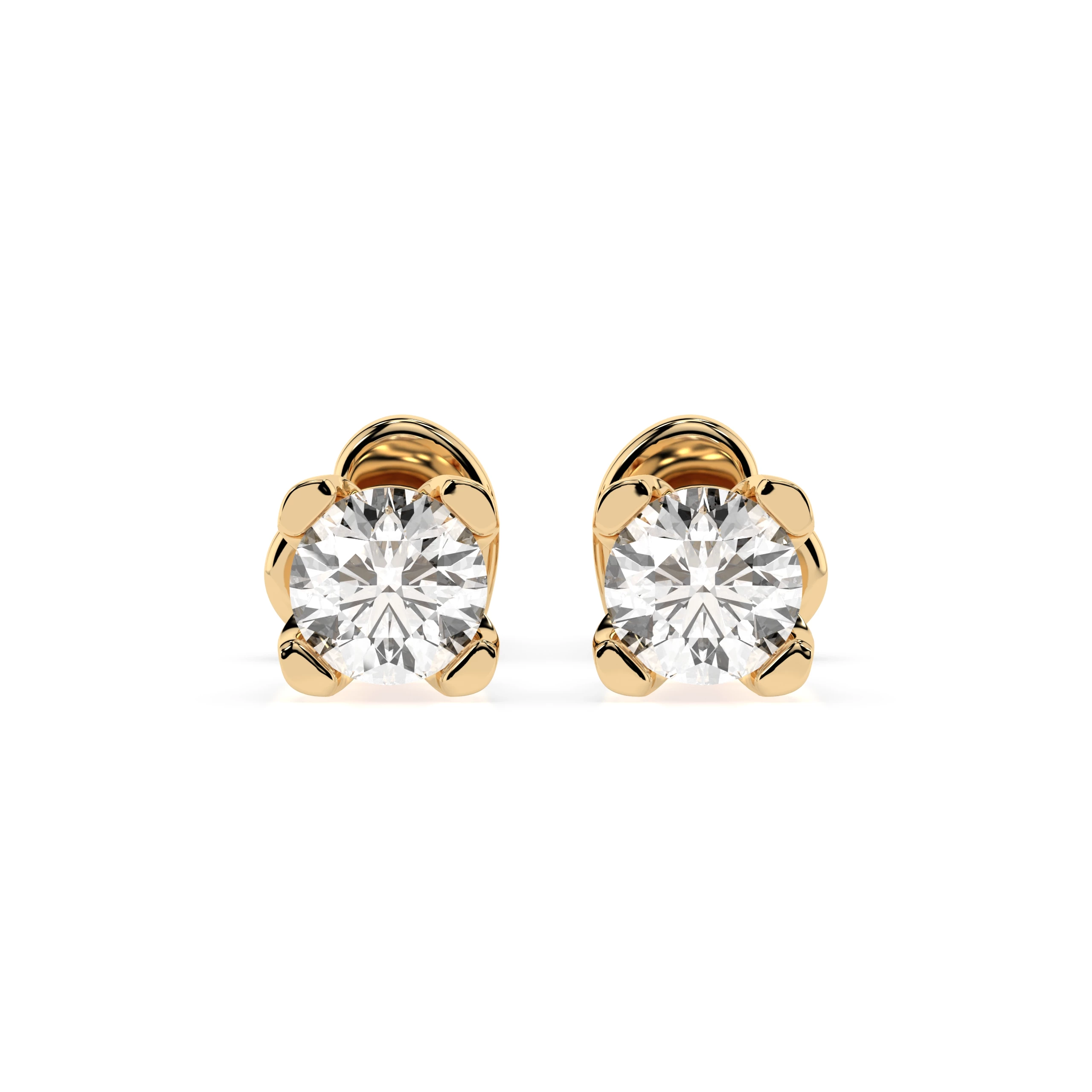 Boucles d'oreilles Orbite Dorée Solitaire avec fermoir papillon ronde 0,6 ct · 4,2 mm — vue 4