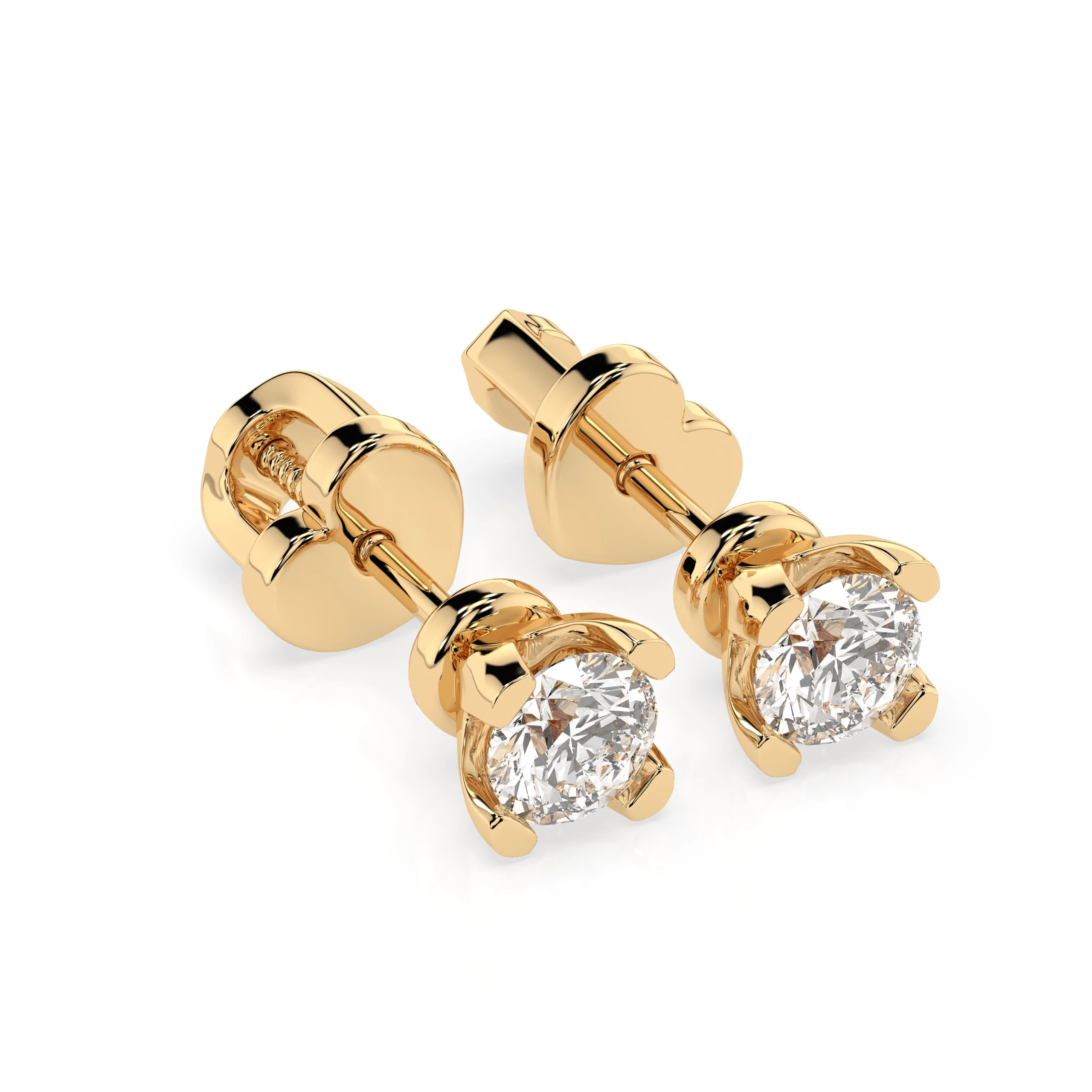 Boucles d'oreilles Orbite Dorée Solitaire avec fermoir papillon ronde 0,6 ct · 4,2 mm — vue 5