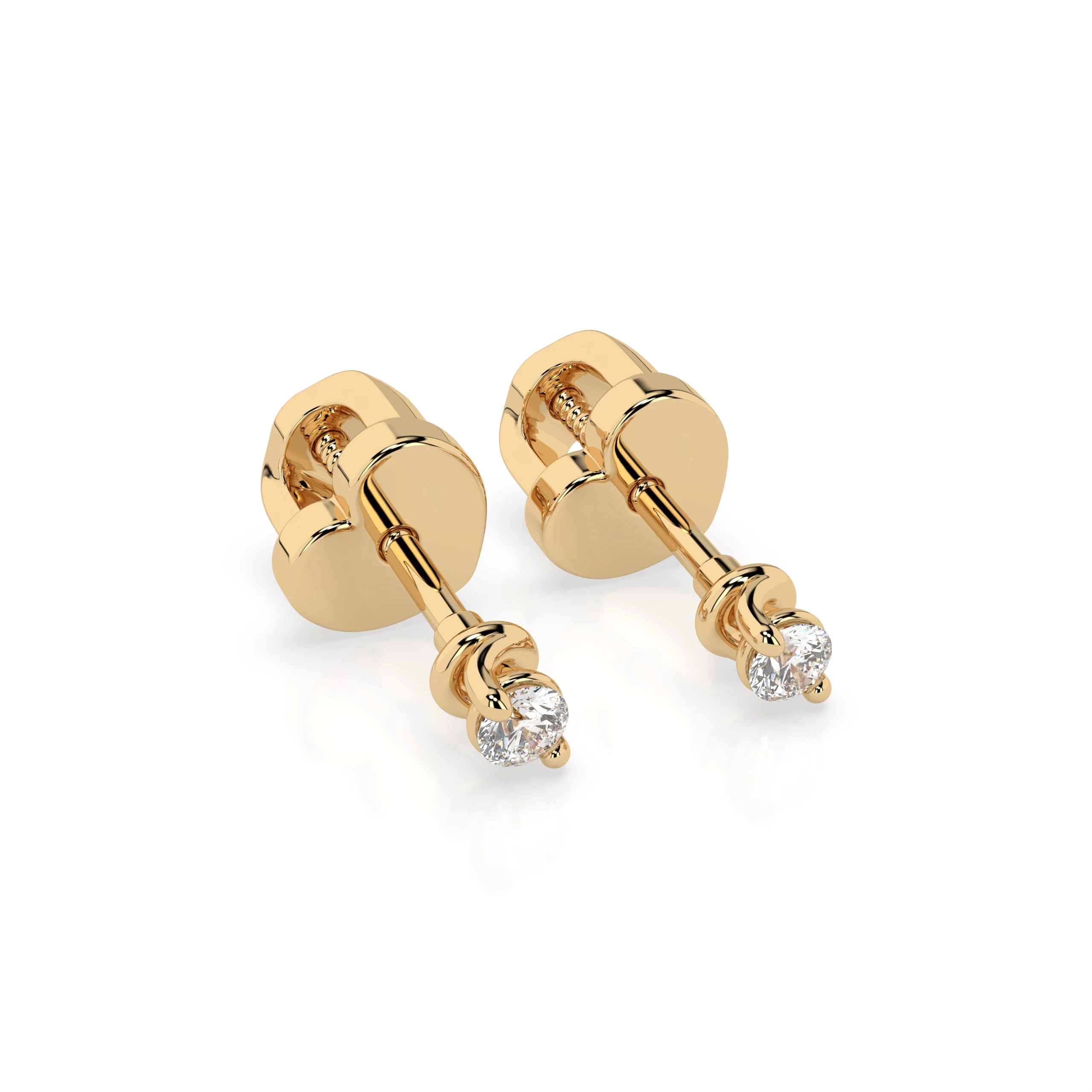 Boucles d'oreilles Constellation Dorée Solitaire avec fermoir papillon ronde 0,08 ct · 2,2 mm — vue 5