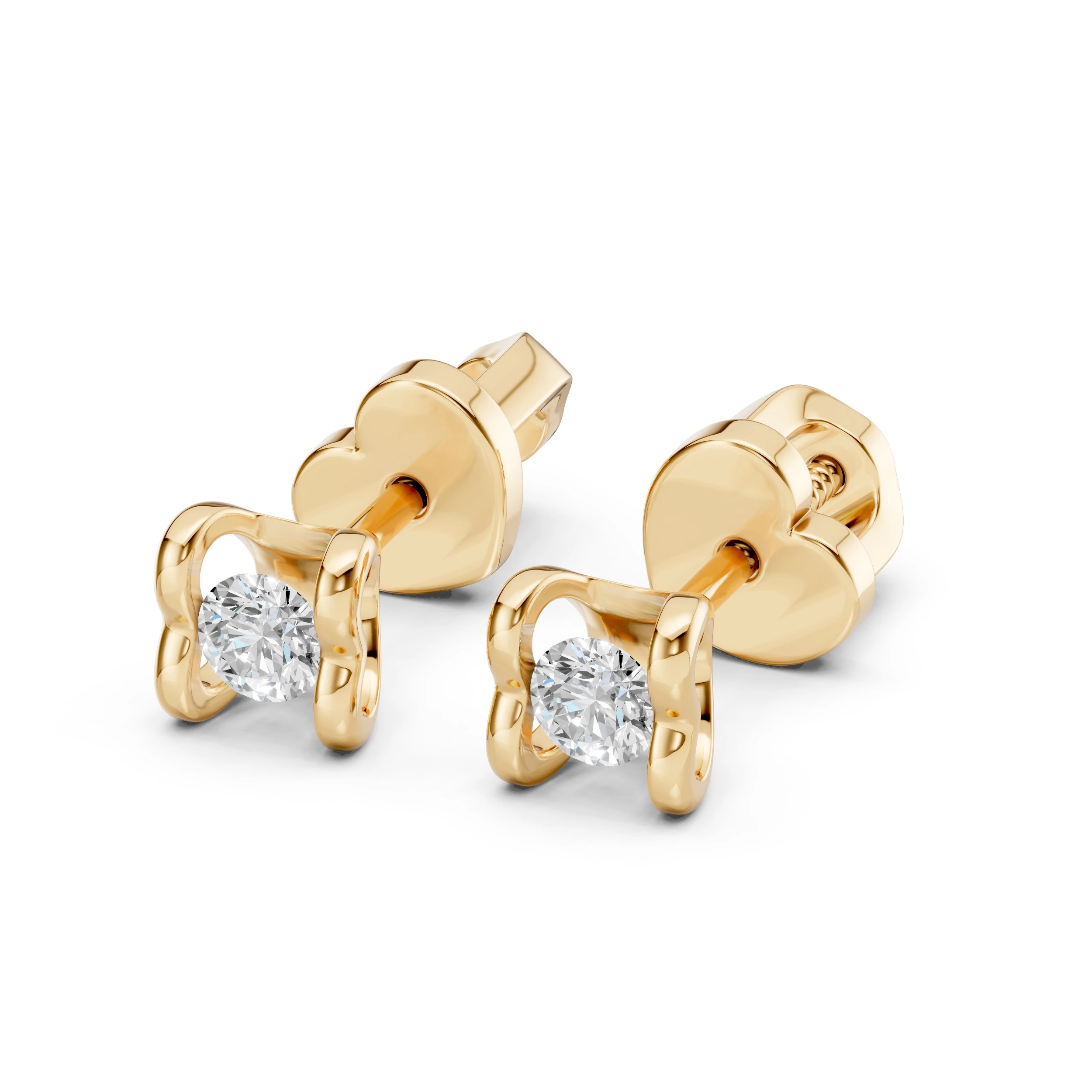 Boucles d'oreilles Soleil Mystérieux Solitaire avec fermoir papillon ronde 0,2 ct · 3,0 mm — vue 6