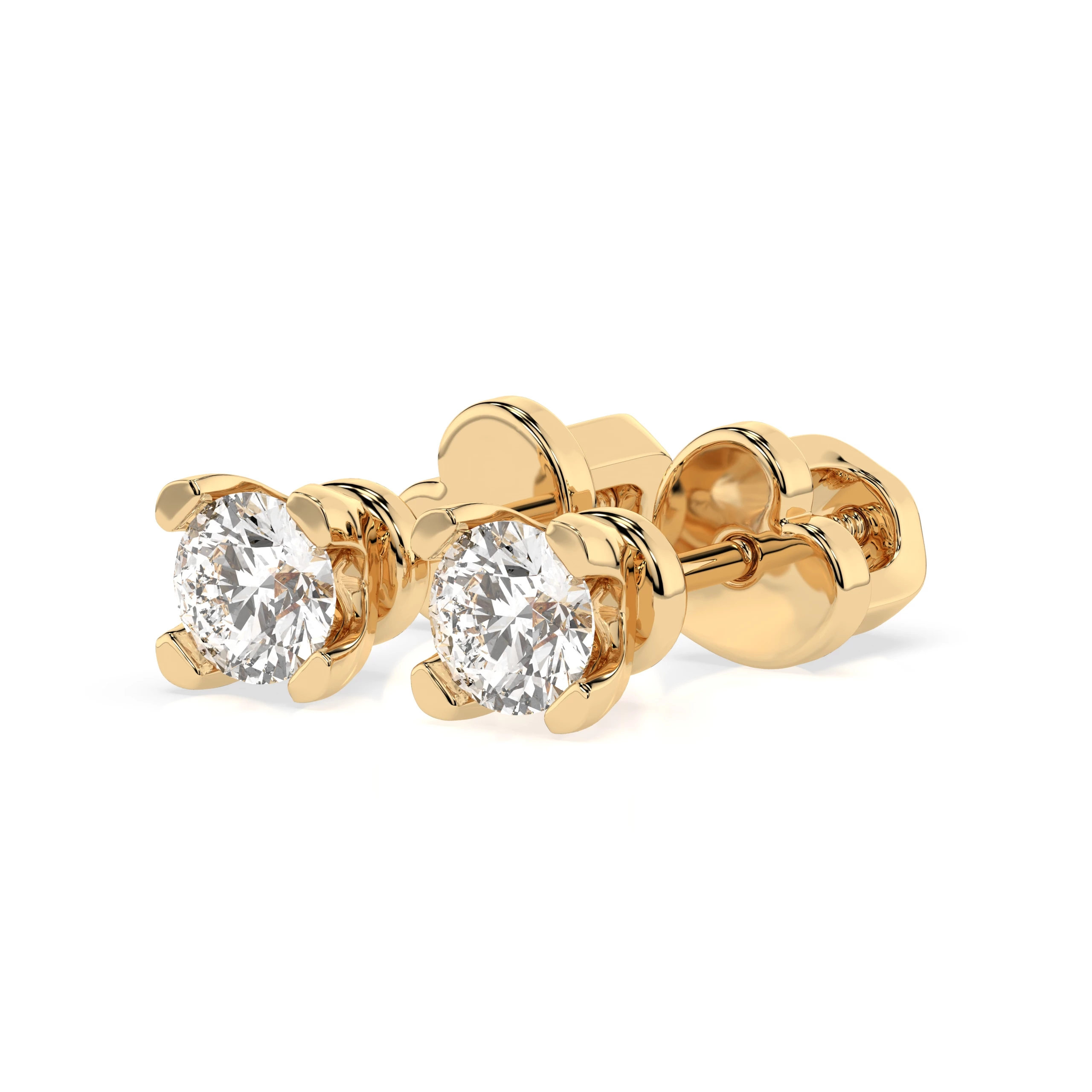 Boucles d'oreilles Orbite Dorée Solitaire avec fermoir papillon ronde 0,6 ct · 4,2 mm — vue 6