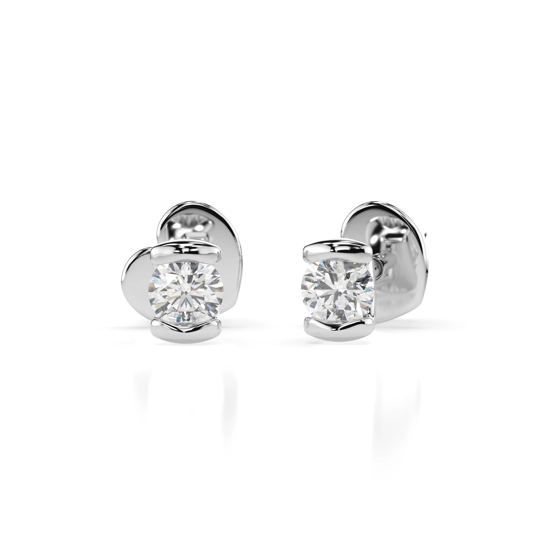 Boucles d'oreilles Lune Éternelle Solitaire avec fermoir papillon ronde 0,3 ct · 3,4 mm — vue 1