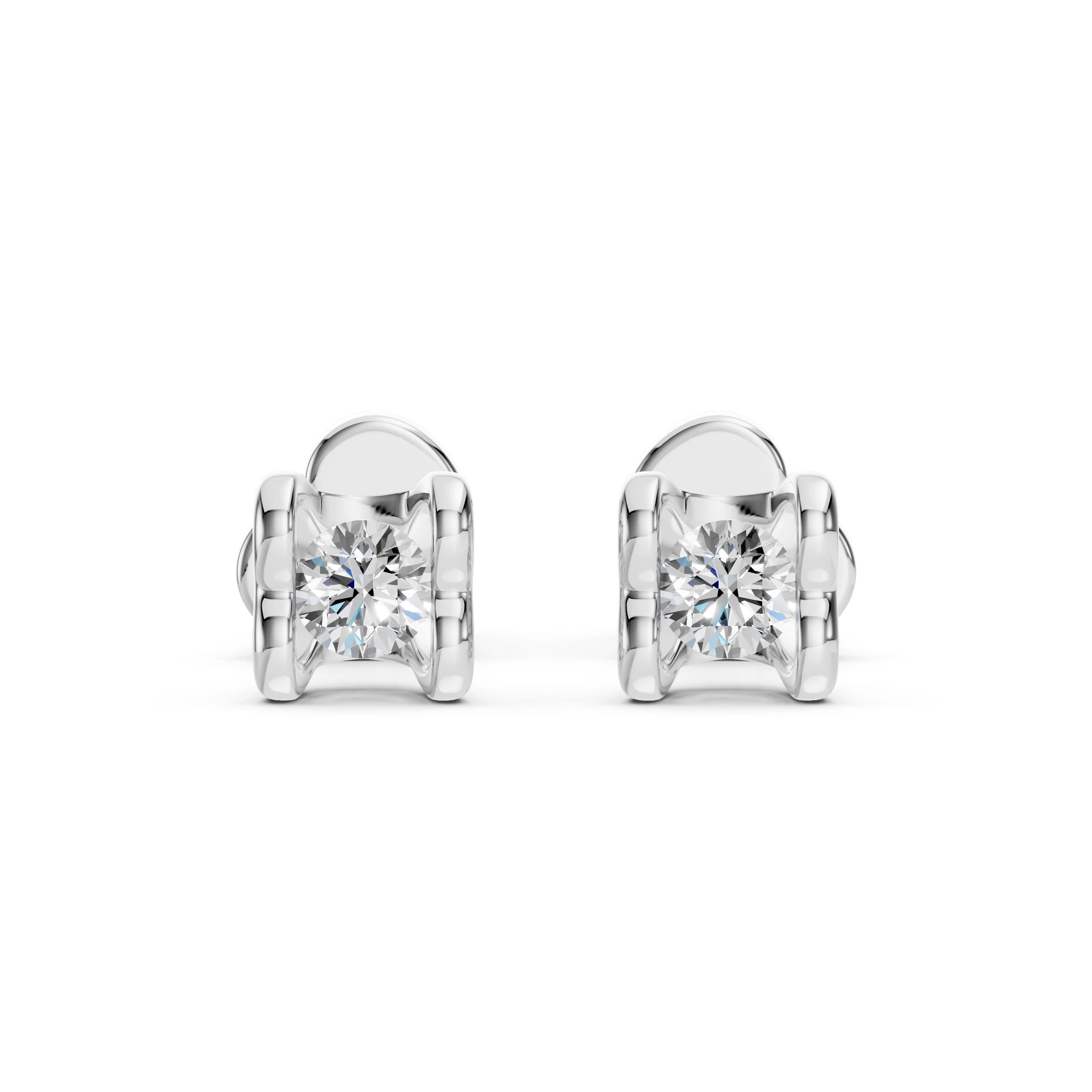 Boucles d'oreilles Soleil Mystérieux Solitaire avec fermoir papillon ronde 0,2 ct · 3,0 mm — vue 1