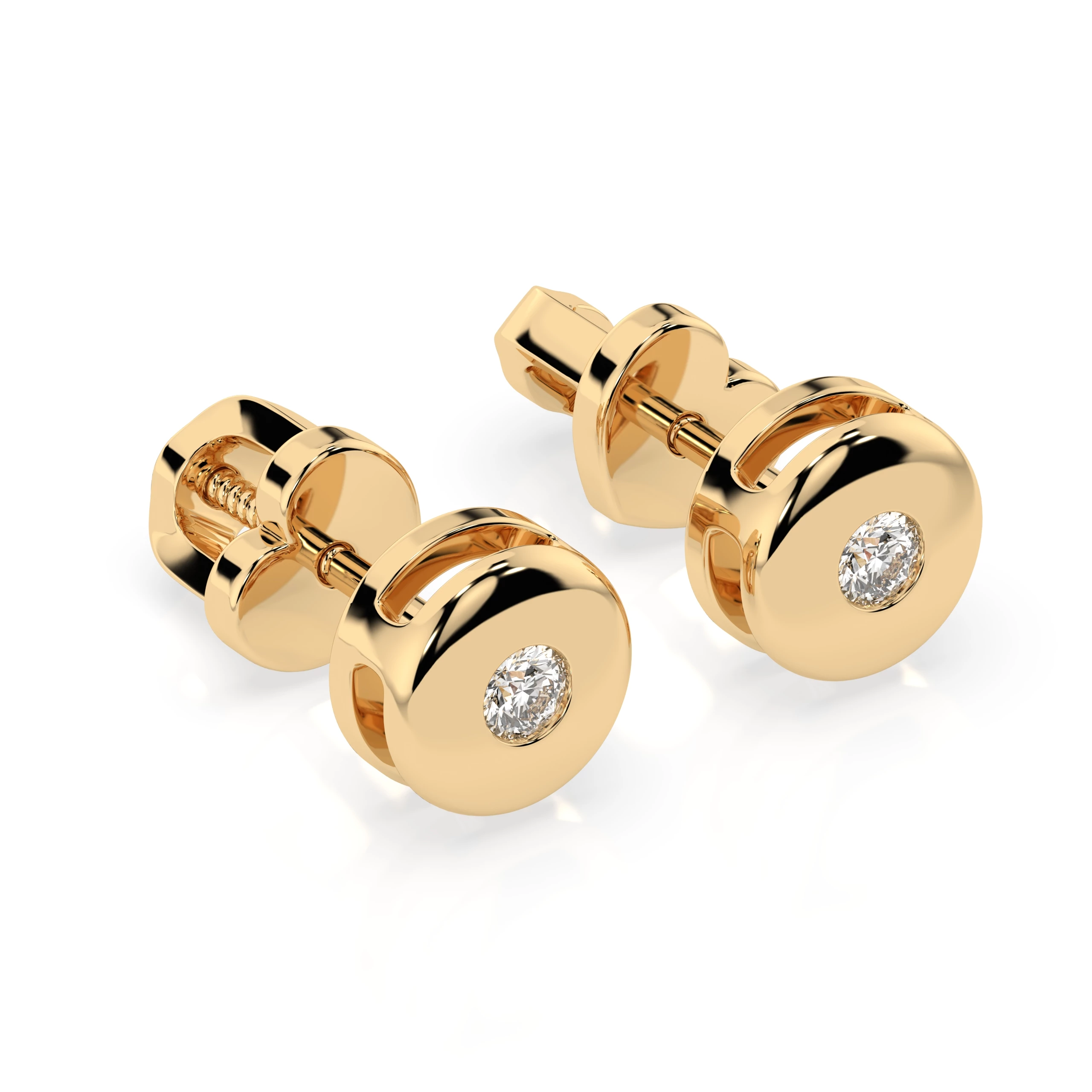 Boucles d'oreilles Lune Céleste Solitaire avec fermoir papillon ronde 0,08 ct — vue 5