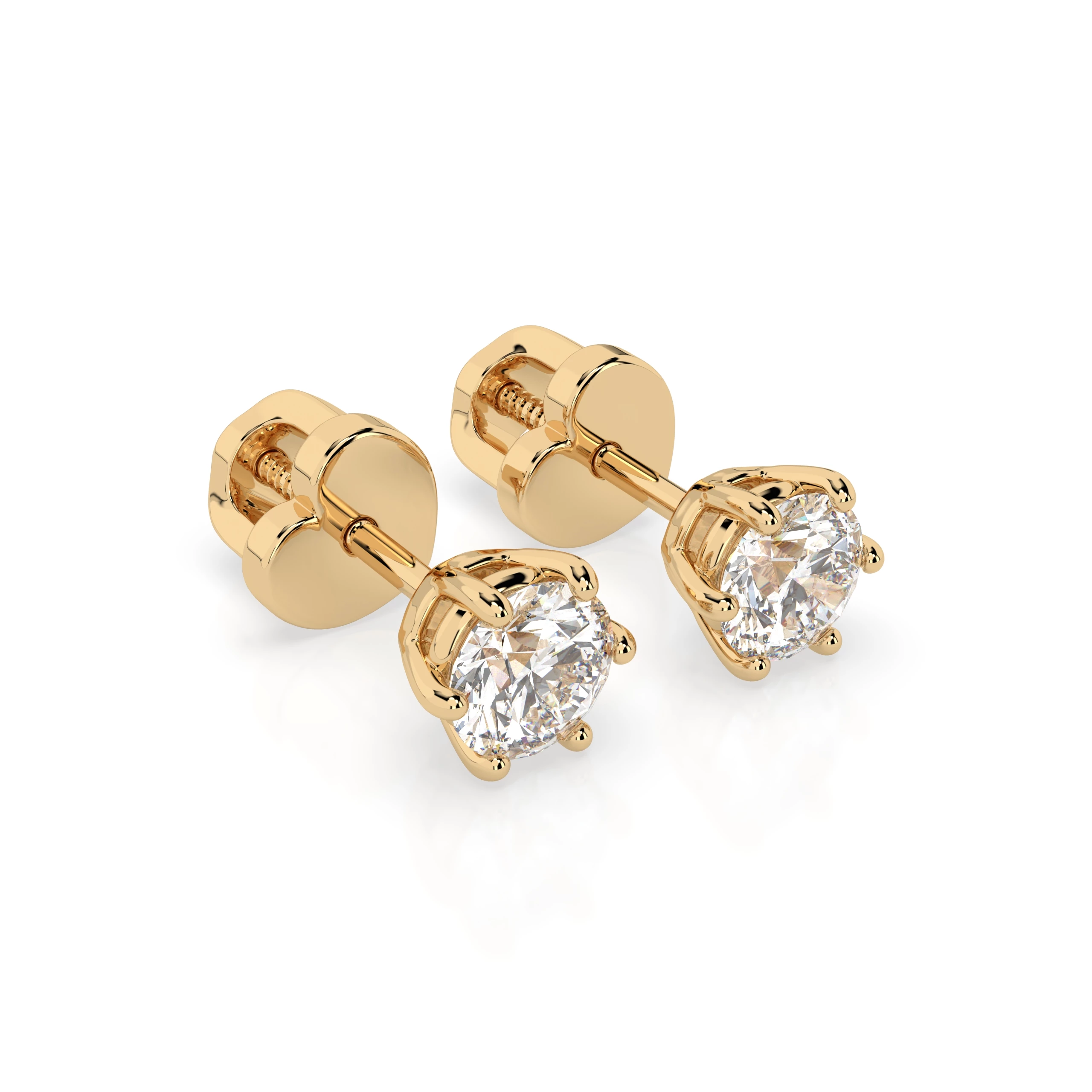 Boucles d'oreilles Éclat Doré Solitaire avec fermoir papillon ronde 0,6 ct · 4,2 mm — vue 5